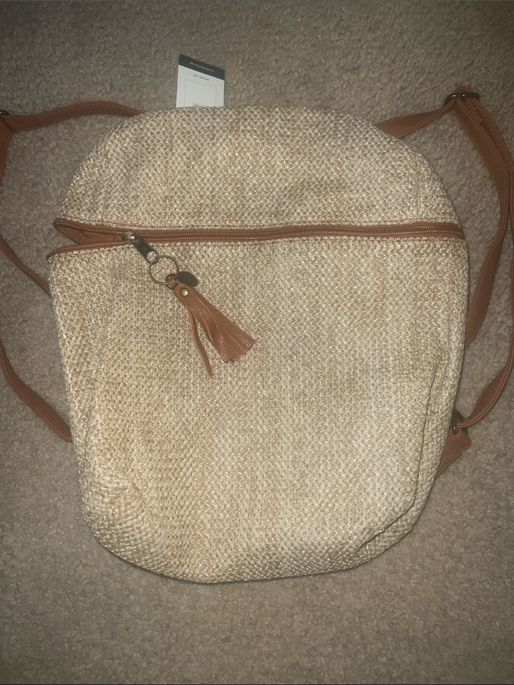 Rip Curl Beige Woven Backpack with Tan Trim